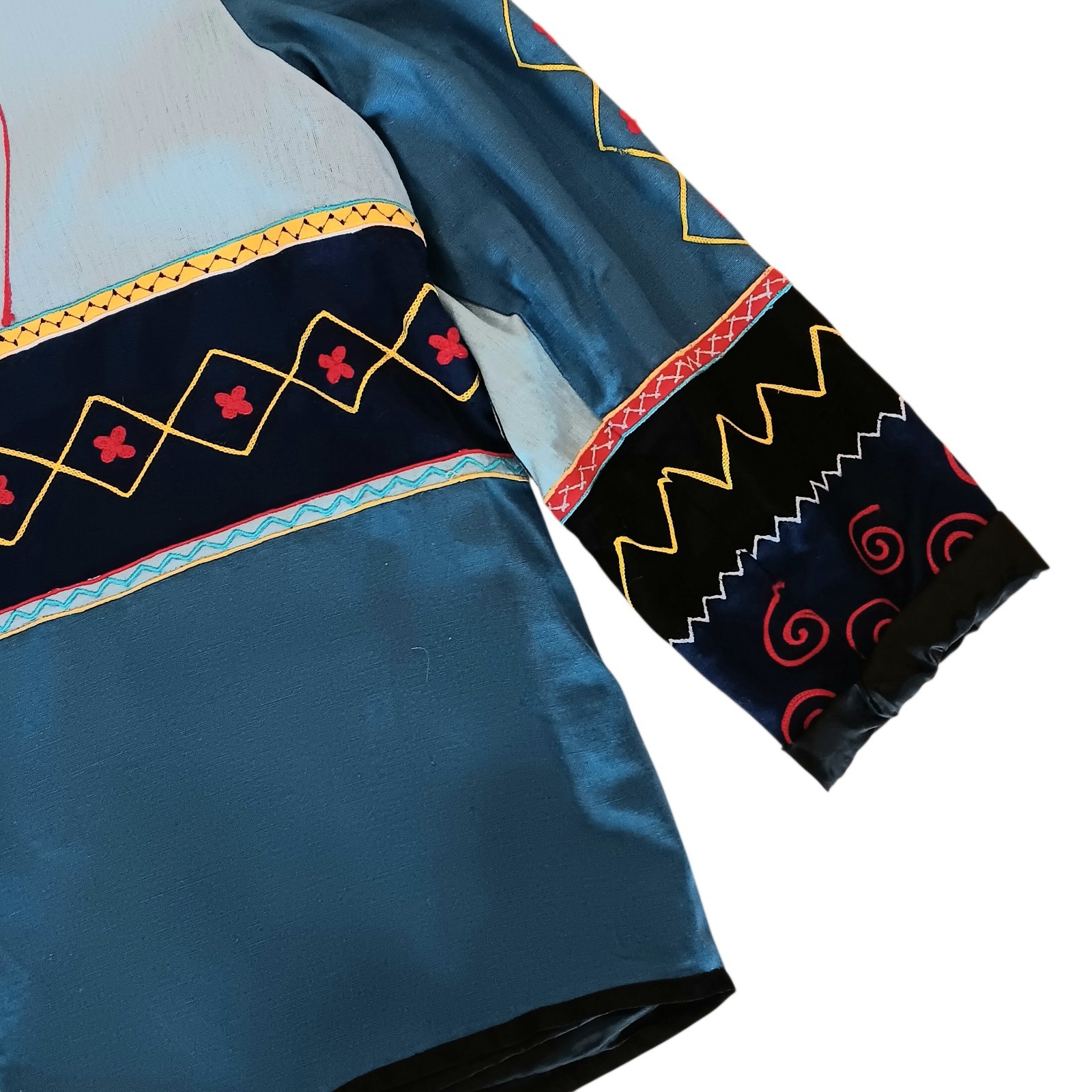 Patchwork Embroidered Jacket Blue Red Cotton Blen… - image 9