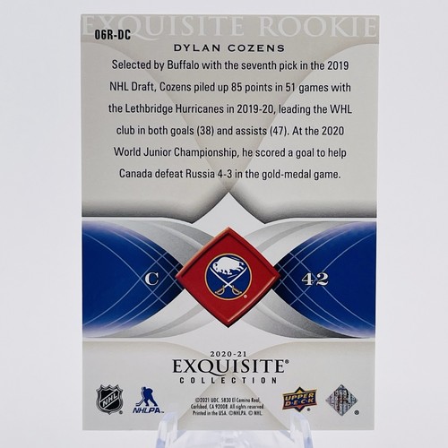 Dylan Cozens Exquisite Rookie /299 💎 2020-21 UD Black Diamond Draft Pick - Picture 2 of 7