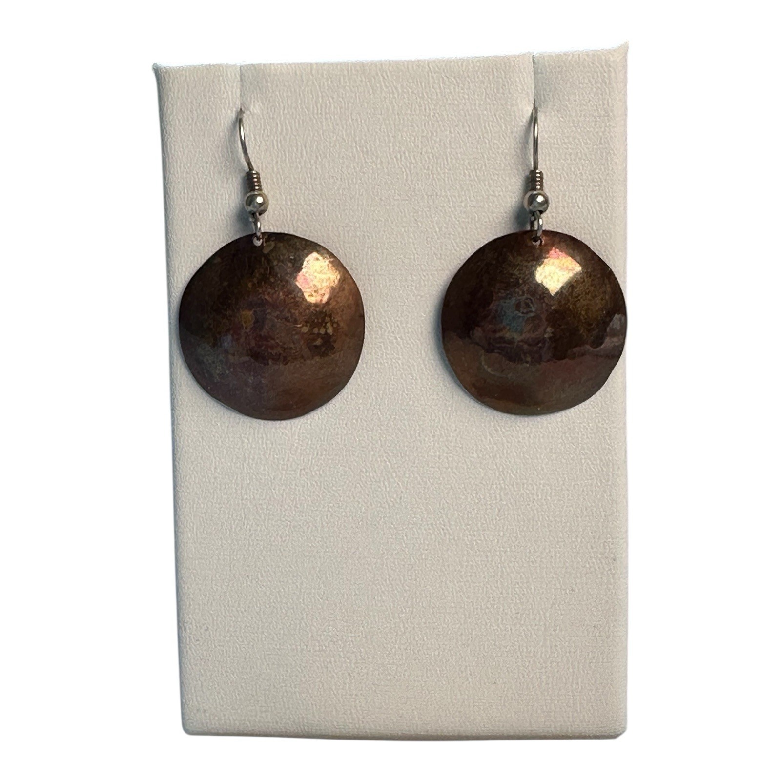 Artisan Hammered Copper Disc Dangle Earrings Boho… - image 2