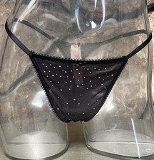 Victoria's Secret Crystal Shimmer String THONG Panty Sz XL Sheer Black NWT 24.95