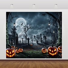 10x8ft Halloween Backdrop Creepy Cemetery Pumpkin Tombstone Photography Prop