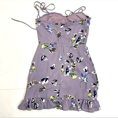 Superdown Light Purple Floral Sweetheart Ruffle Hem Tie Strap Mini Dress sz XS - Picture 6 of 12