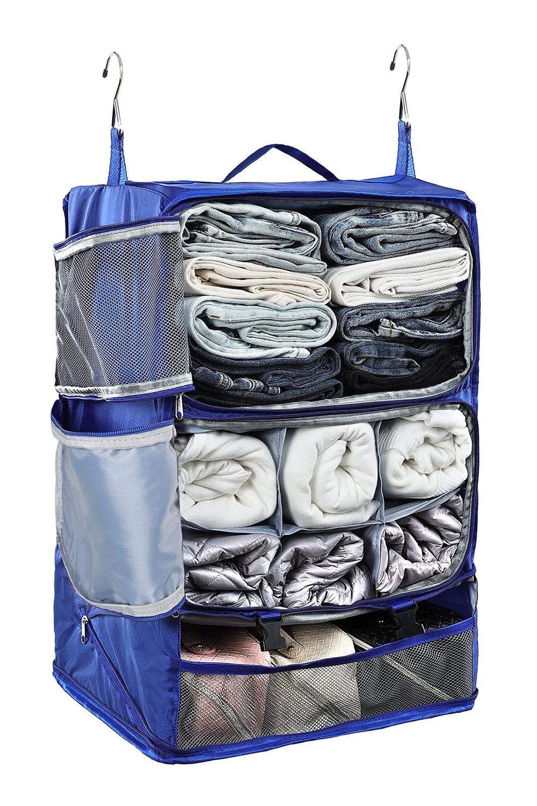 Hanging Packing Cubes Portable Closet 3-Shelf Travel Collapsible Compression ...-image