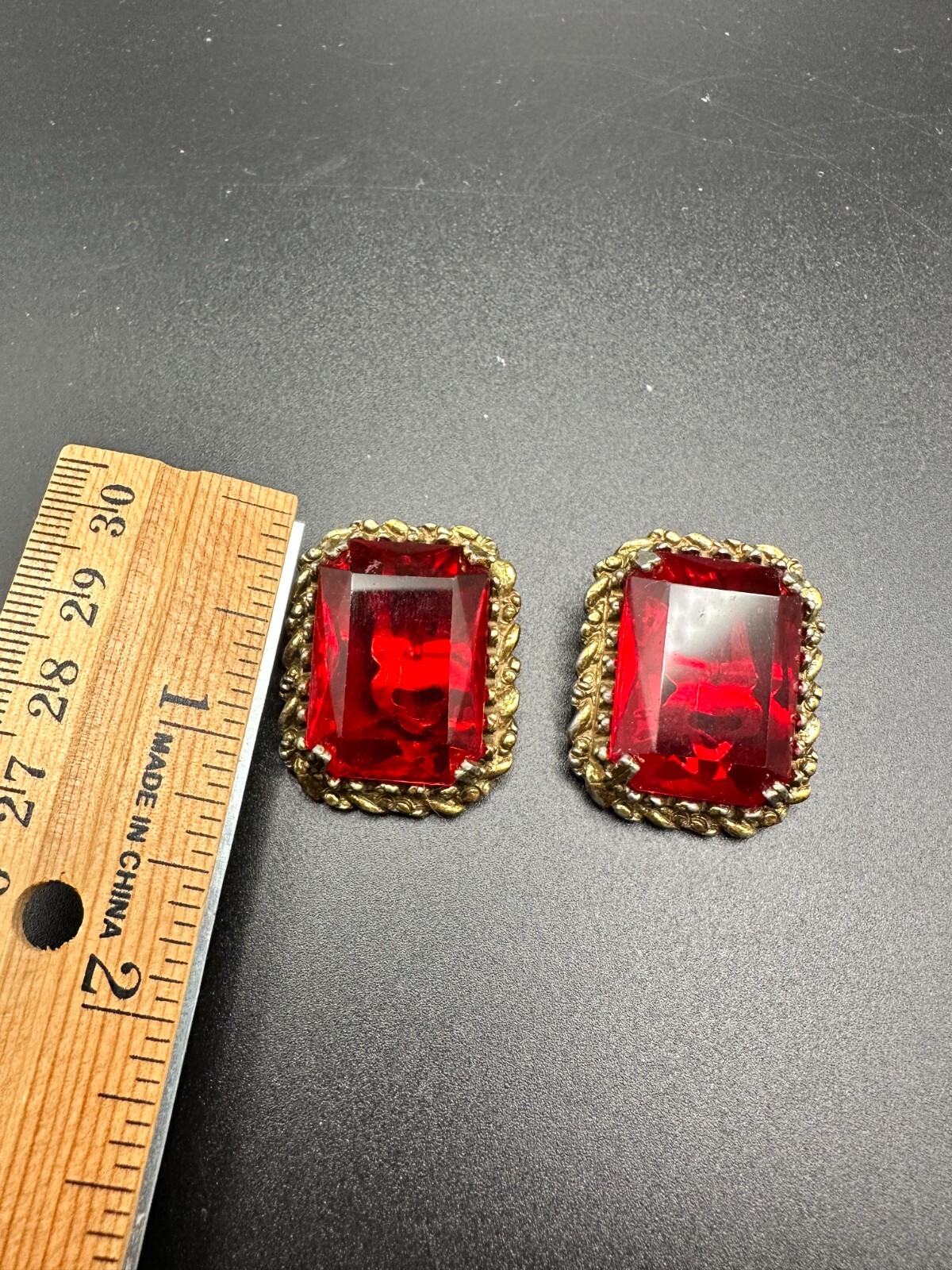 GORGEOUS VINTAGE RED-ORANGE RECTANGULAR RHINESTON… - image 5