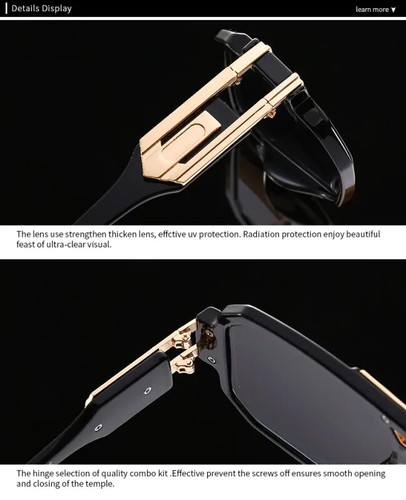 Men Designer Stylish Square Metal Sunglasses Fashion Square Gold Hip Hop Model - Picture 5 of 32