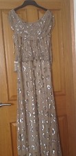 Full length Taupe/Mink Embellished Sequin Evening Cocktail Dress UK Size 14