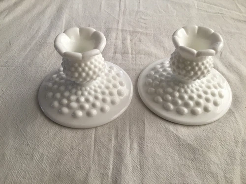 Vintage Fenton Hobnail Milk Glass Candle Holders . Make offer.