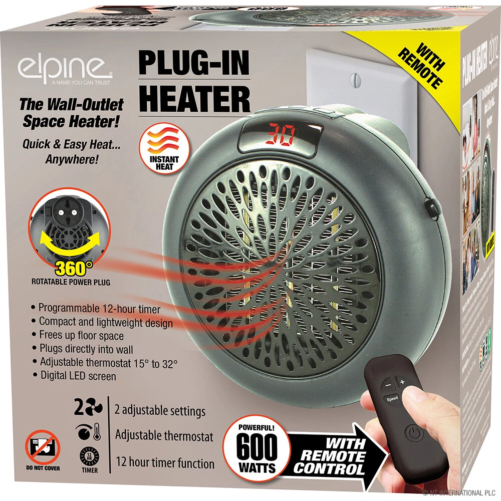 600W PLUG-IN-HEATER PORTABLE WALL-OUTLET SPACE HEATER WITH REMOTE CONTROL  31492C | eBay