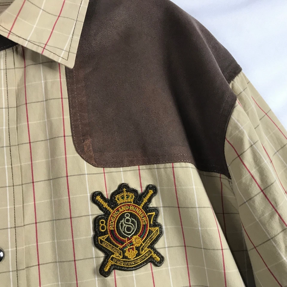 Camisa para hombre Eight 732 8732 talla XL abotonada a cuadros jinetes corredores parche occidental Foto 2 de 4