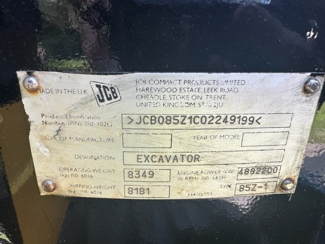 2016 JCB 85Z-1 MIDI EXCAVATOR - A/C CAB - 18K MACHINE - NO 2016 JCB 85Z-1 MIDI EXCAVATOR - A/C CAB - 18K MACHINE - NO