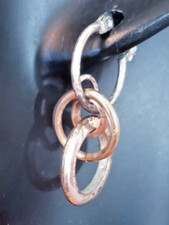 Brutalist Modernist Tri-Hoops Bronze & Silver Tone Dangle Drop Earrings