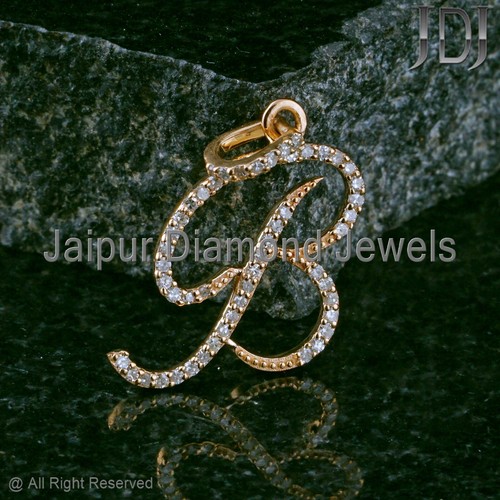 14k Solid Yellow Gold B Letter Natural Diamond Alphabet Charm Unisex Pendant - Picture 3 of 11