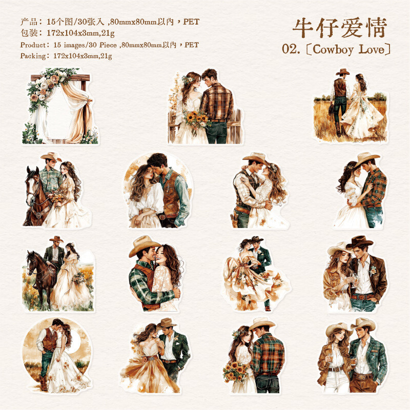 30Pcs Sweet Lovers Couples Stickers Journal Card Album DIY Scrapbooking ...