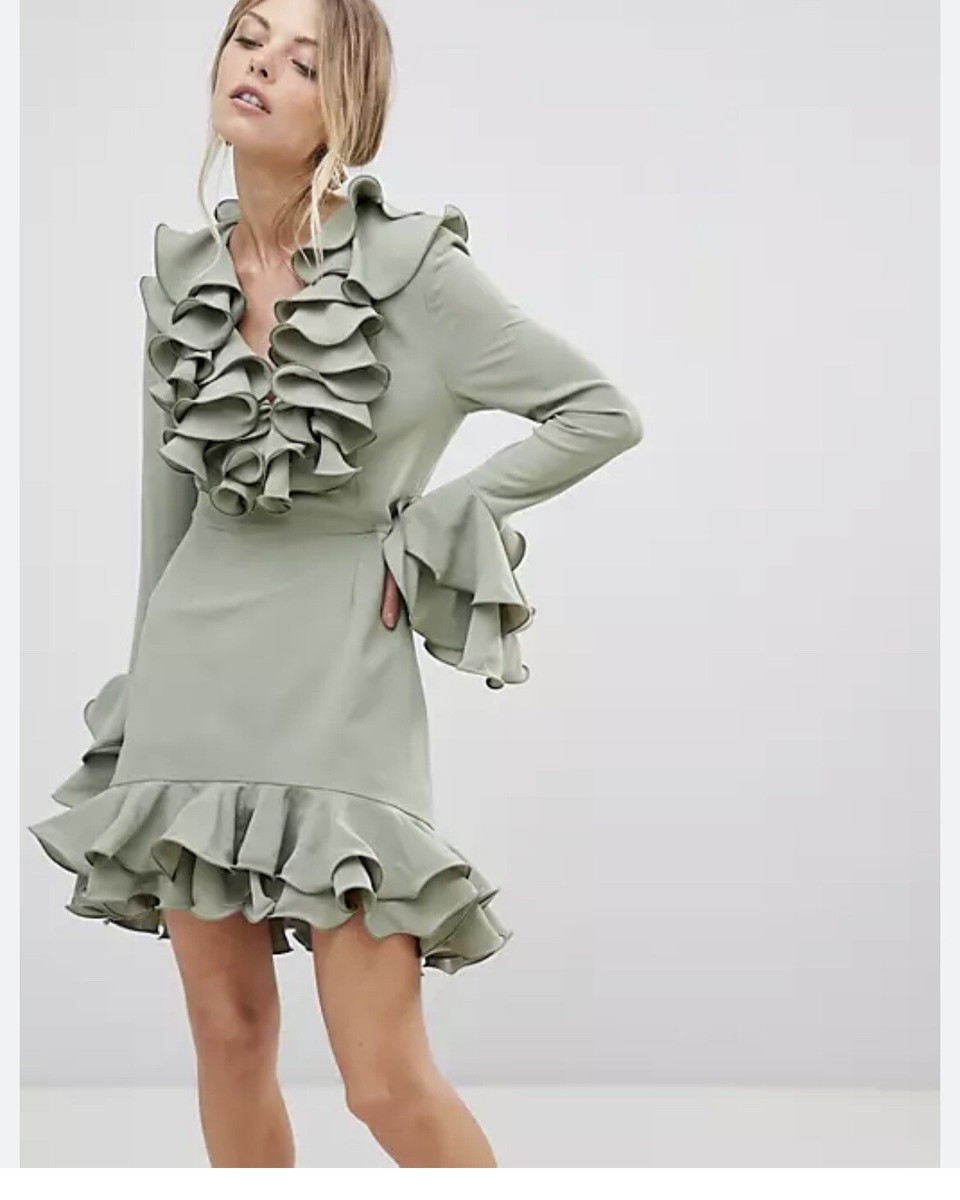 C/MEO Collective Womens Floral Sleeve Sweetheart Neck A-Line Dress Sage  Size S