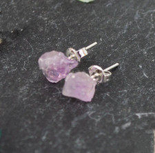 Natural Light Amethyst Crystal Gemstone Chip Stud Earrings Women Girl Cute Gift