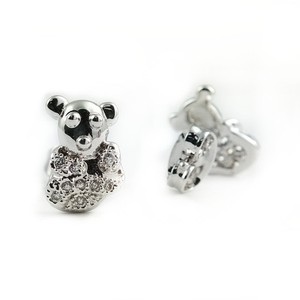 Authentic Jewelry - 18k White Gold Plated Bear Stud Earrings (FE381)