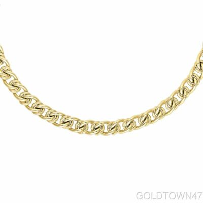Ausgefallene Halskette 14 Karat Gelbgold glänzend + strukturiert alt. groß oval - kleines rundes Glied