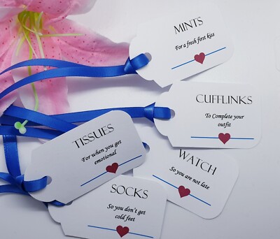 Groom bridesmaid box tags gift card white or kraft of rounded
