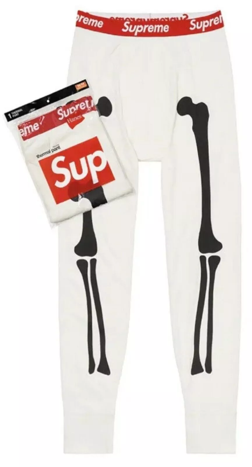 Pantalon thermique Supreme Hanes Bones blanc FW21 taille XL (authentique) flambant neuf rare