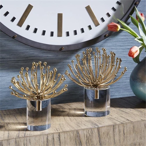 Uttermost Aga Contemporary Steel and Crystal Sculptures in Gold (set of 2) - Picture 2 of 3