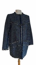 Bimba Y Lola Cream-blue-black Textured Collarless Raw Edge Jacket Size S/m New