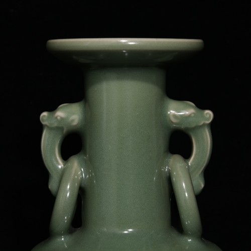 8.7" China old Song dynasty Porcelain longquan kiln cyan glaze double ear vase - Picture 2 of 9