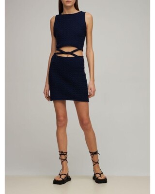 NWT FREE PEOPLE X BEC + BRIDGE Sz US 4 EFFIE KNIT MINI CUTOUT DRESS INK  BLUE | eBay