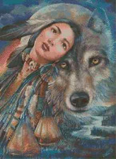 Native American Girl with Wolf Counted Cross Stitch Chart No.3-276