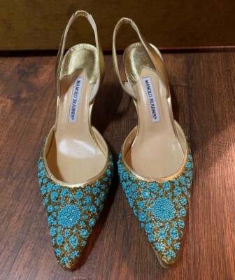 Manolo Blahnik Beaded Slingback Heels Size 10.5