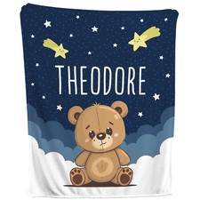 Teddy Bear Blanket - Personalized Fleece Throw, Nursery Night Kids Baby Gift