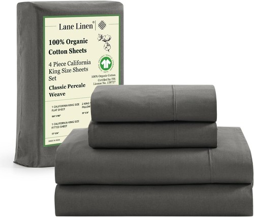 Organic Cotton California King Sheet Set with Deep Pockets - Luxurious Charcoal - Picture 3 of 11