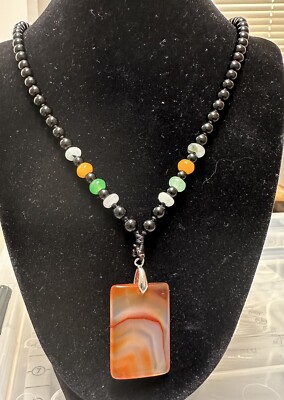 6mm  Natural Round Gemstone Beads Orange Crush Pendant Necklace 22 