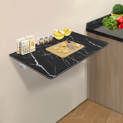 Folding Wall Desk 90 × 50 cm Black MDF & Metal Fold-Down Table for Small Spaces