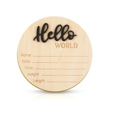 Baby Announcement Sign, 5.9 Inch Wooden Hello World Newborn Welcome Black
