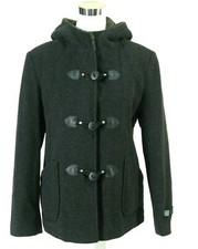 Giacca Toggle Pea Coat Sz M Gray Hooded Merino Wool Blend Medium Womens Nwot