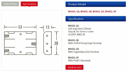 5pc Battery Holder Cassette BH431-1P AAA R03P UM-4 1.5Vx3 PCB Pin COMF 4.5V - Picture 5 of 5