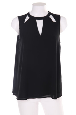 NEW LOOK Blusentop Bluse Top Layer Look Cut-outs UK 10 = D 36 schwarz