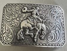Nocona Bucking Bronco Belt Buckle Cowboy Rodeo Western Floral Scroll Vintage