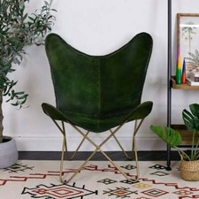 2 Fauteuil Relax En Cuir Véritable Vert Fait Main Pliable En Fer Fra Plw
