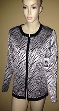 Misook Silver Black Zip Front Textured Floral Knit Jacket S