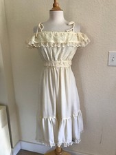 SALE SALE VTG 70s Ecru Lace Cottagecore Day Dress Bust 32" Waist 24" NO GIVE