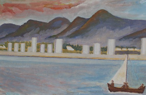 Vintage expressionist gouache painting seascape signed - Picture 8 of 17