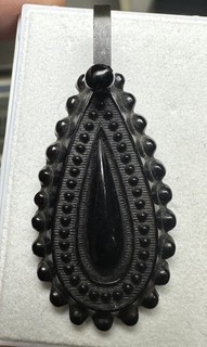 Antique 1860's Mourning Victorian Gutta Percha Fancy Vulcanite Pendant 45 X 21