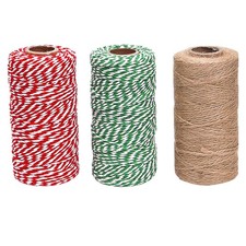 3 Rolls Christmas Cotton Twine and Natural Jute String Rope for Gift Wrapping...