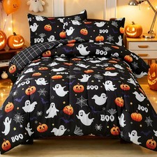 Halloween Comforter Set Twin, Ghost Pumpkin Kids Bedding Set for Boys Girls, 3 P