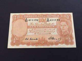 10 shillings 1949 KGVI Coombs/Watt aUNC banknote CV=$700!