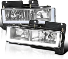 SPEC-D TUNING Chrome Headlights w/LED Light Bar Compatible with 1988-1998 Chevy
