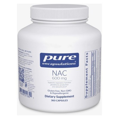Pure Encapsulations NAC 600 mg 360 Capsules Lung & Immune Support 03/28-360 caps