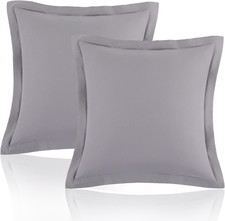 2 Set Gray Euro Sham Covers 26x26 Inch Wide Flange Premium Microfiber 2Inch Wide