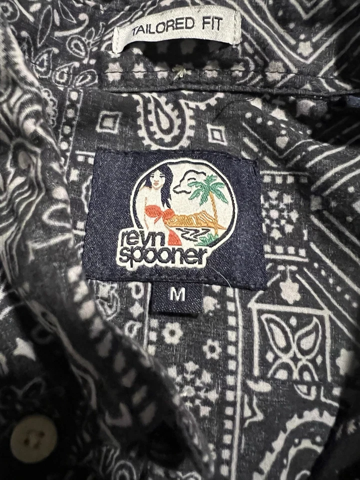 REYN SPOONER Hombre Camisas Ajuste A Medida Manga Corta Azul Estampado Paisley Talla M Foto 4 de 4